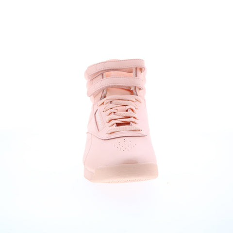 Reebok Freestyle Hi Womens Orange Leather Lace Up Lifestyle Sneakers Shoes