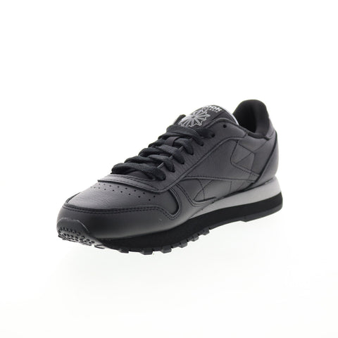 Reebok Classic Leather Mens Black Leather Lace Up Lifestyle Sneakers Shoes