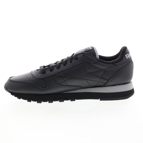 Reebok Classic Leather Mens Black Leather Lace Up Lifestyle Sneakers Shoes