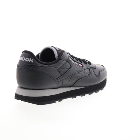 Reebok Classic Leather Mens Black Leather Lace Up Lifestyle Sneakers Shoes