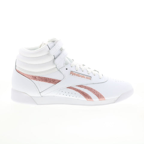 Reebok Freestyle F/S HI Womens White Leather Lifestyle Sneakers Shoes