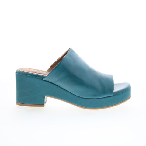Miz Mooz Gwen Womens Blue Leather Slip On Heeled Sandals Shoes