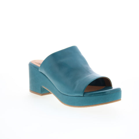 Miz Mooz Gwen Womens Blue Leather Slip On Heeled Sandals Shoes
