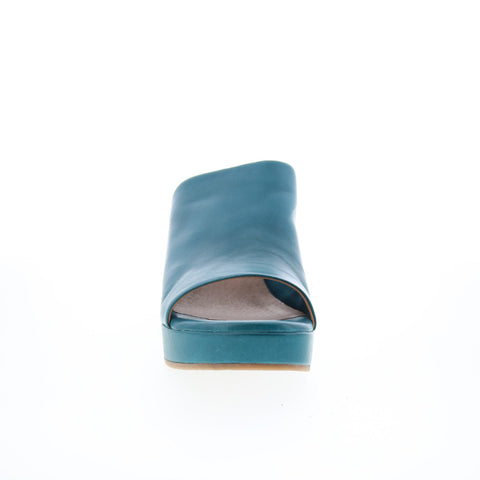 Miz Mooz Gwen Womens Blue Leather Slip On Heeled Sandals Shoes