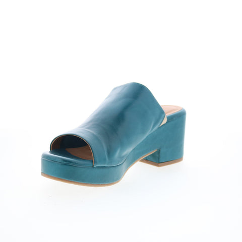 Miz Mooz Gwen Womens Blue Leather Slip On Heeled Sandals Shoes