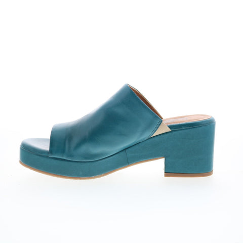 Miz Mooz Gwen Womens Blue Leather Slip On Heeled Sandals Shoes