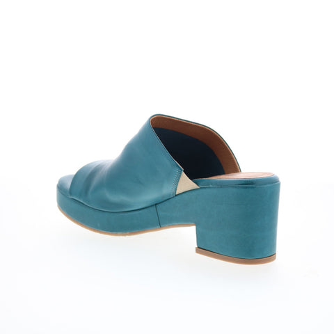 Miz Mooz Gwen Womens Blue Leather Slip On Heeled Sandals Shoes