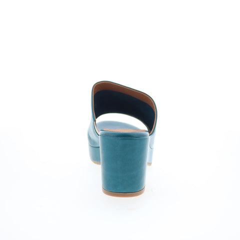 Miz Mooz Gwen Womens Blue Leather Slip On Heeled Sandals Shoes