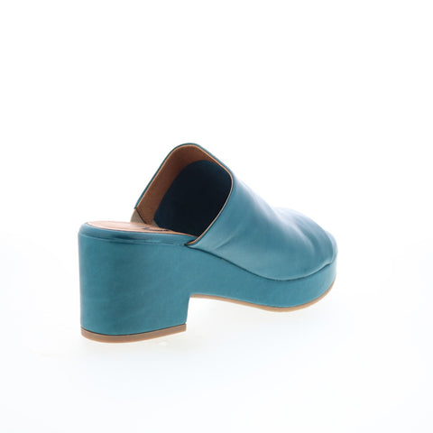 Miz Mooz Gwen Womens Blue Leather Slip On Heeled Sandals Shoes