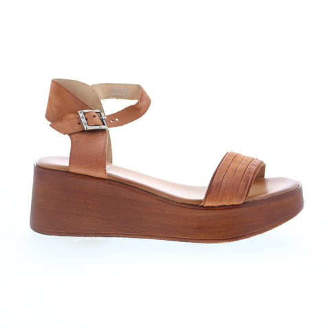Miz Mooz Gwyneth Womens Brown Leather Hook & Loop Wedges Sandals Shoes