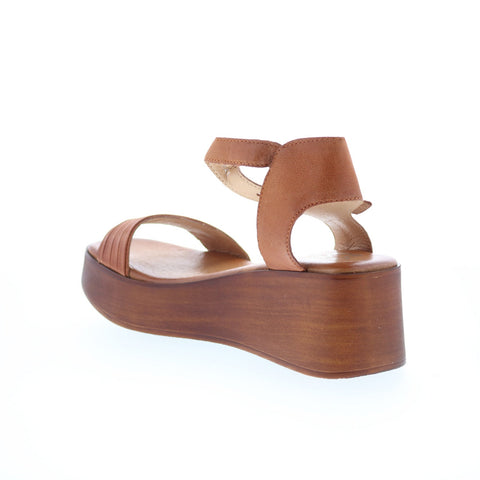 Miz Mooz Gwyneth Womens Brown Leather Hook & Loop Wedges Sandals Shoes