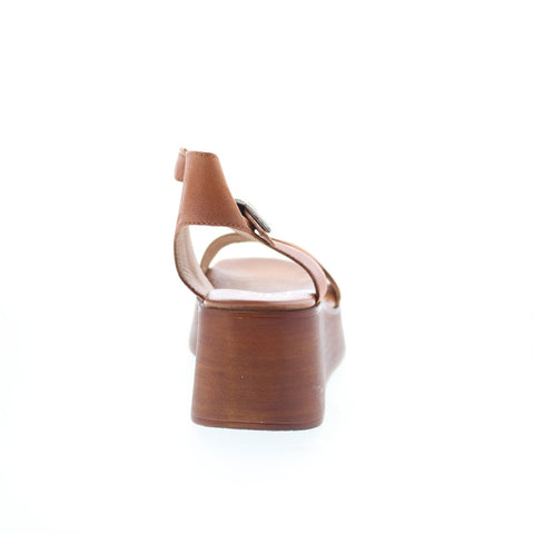 Miz Mooz Gwyneth Womens Brown Leather Hook & Loop Wedges Sandals Shoes