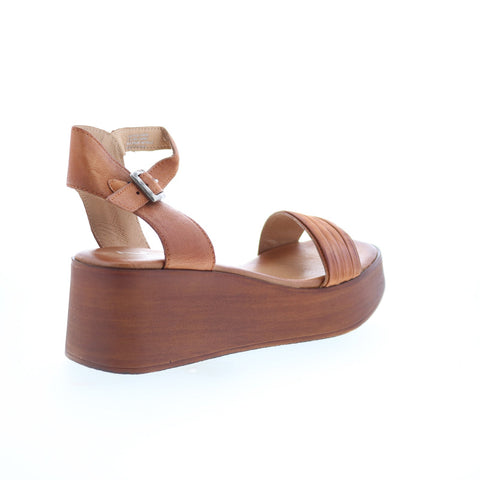 Miz Mooz Gwyneth Womens Brown Leather Hook & Loop Wedges Sandals Shoes