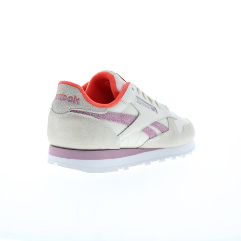 Reebok Classic Leather Womens Beige Leather Lace Up Lifestyle Sneakers Shoes
