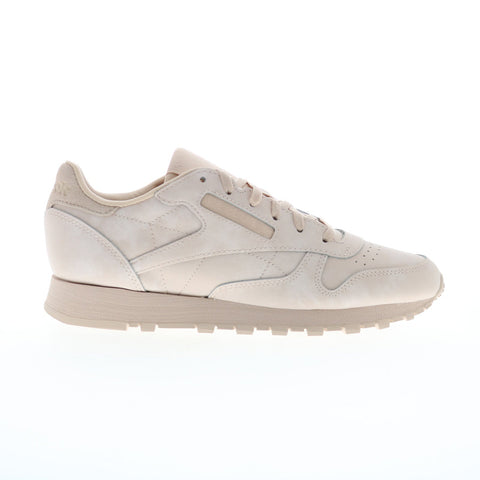 Reebok Classic Leather Womens Beige Nubuck Lace Up Lifestyle Sneakers Shoes