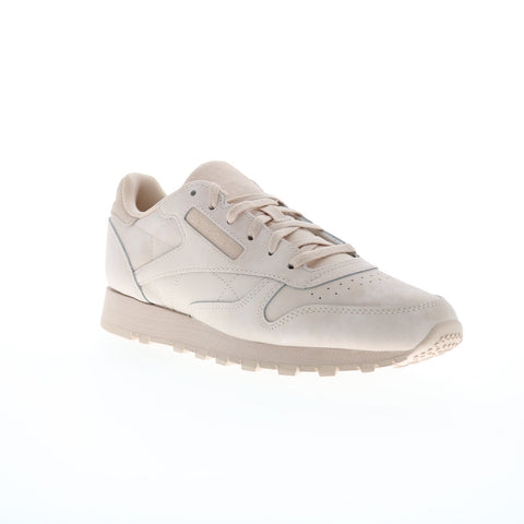 Reebok Classic Leather Womens Beige Nubuck Lace Up Lifestyle Sneakers Shoes