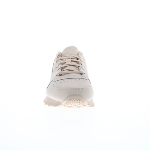 Reebok Classic Leather Womens Beige Nubuck Lace Up Lifestyle Sneakers Shoes