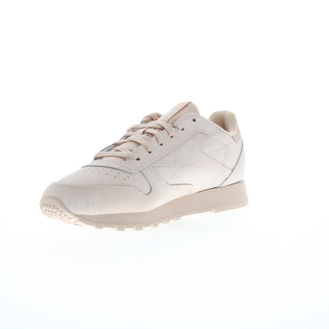 Reebok Classic Leather Womens Beige Nubuck Lace Up Lifestyle Sneakers Shoes