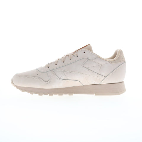 Reebok Classic Leather Womens Beige Nubuck Lace Up Lifestyle Sneakers Shoes
