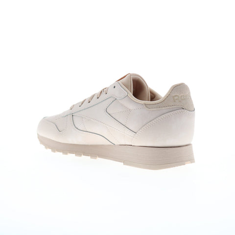 Reebok Classic Leather Womens Beige Nubuck Lace Up Lifestyle Sneakers Shoes