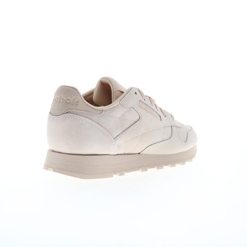 Reebok Classic Leather Womens Beige Nubuck Lace Up Lifestyle Sneakers Shoes
