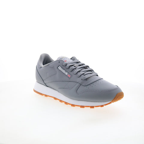 Reebok Classic Leather Mens Gray Leather Lace Up Lifestyle Sneakers Shoes