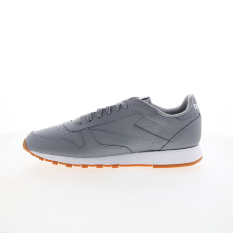 Reebok Classic Leather Mens Gray Leather Lace Up Lifestyle Sneakers Shoes