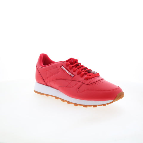Reebok Classic Leather Mens Red Leather Lace Up Lifestyle Sneakers Shoes