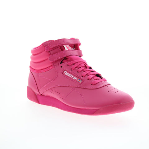 Reebok Freestyle Hi Womens Pink Leather Lace Up Lifestyle Sneakers Shoes