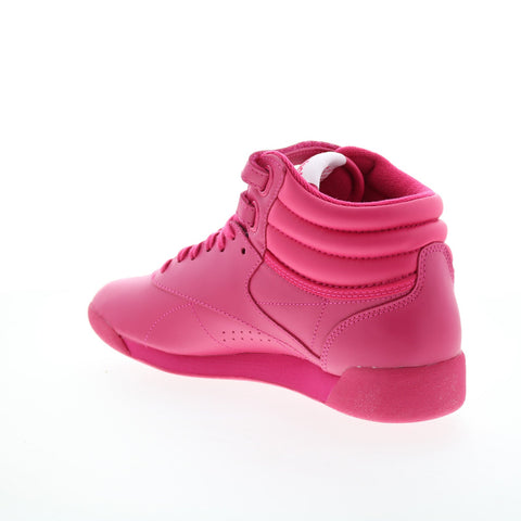 Reebok Freestyle Hi Womens Pink Leather Lace Up Lifestyle Sneakers Shoes