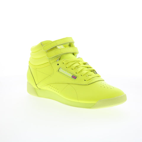 Reebok Freestyle Hi Womens Yellow Leather Lace Up Lifestyle Sneakers Shoes