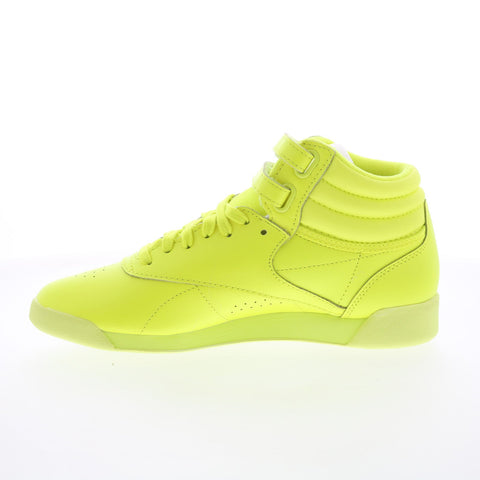 Reebok Freestyle Hi Womens Yellow Leather Lace Up Lifestyle Sneakers Shoes