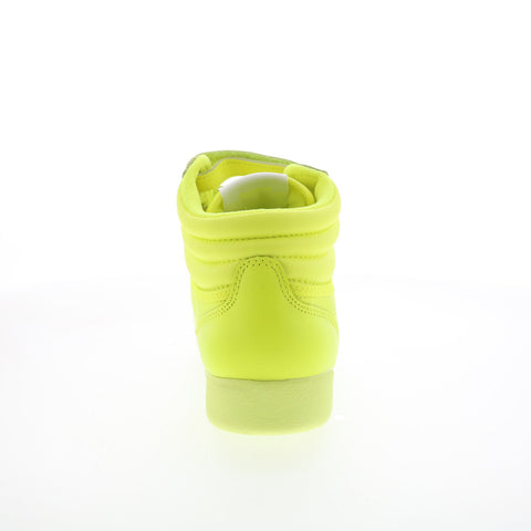 Reebok Freestyle Hi Womens Yellow Leather Lace Up Lifestyle Sneakers Shoes