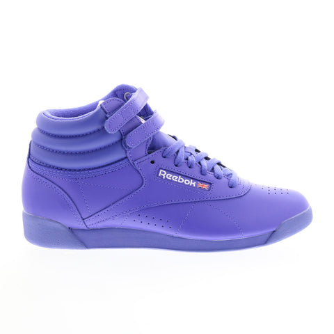 Reebok Freestyle Hi Womens Blue Leather Lace Up Lifestyle Sneakers Shoes