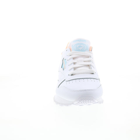 Reebok Classic Leather Womens White Leather Lace Up Lifestyle Sneakers Shoes