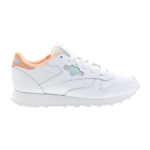 Reebok Classic Leather Womens White Leather Lace Up Lifestyle Sneakers Shoes