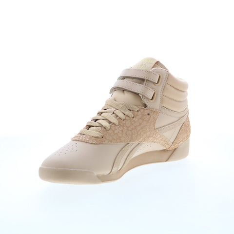 Reebok Freestyle Hi Womens Brown Leather Lace Up Lifestyle Sneakers Shoes