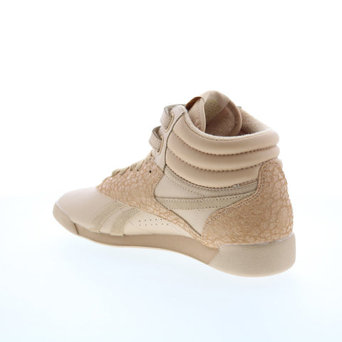 Reebok Freestyle Hi Womens Brown Leather Lace Up Lifestyle Sneakers Shoes