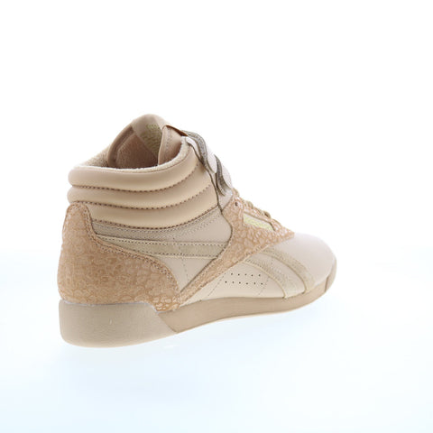 Reebok Freestyle Hi Womens Brown Leather Lace Up Lifestyle Sneakers Shoes