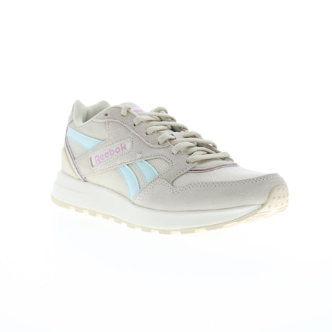 Reebok GL1000 Womens Beige Leather Lace Up Lifestyle Sneakers Shoes