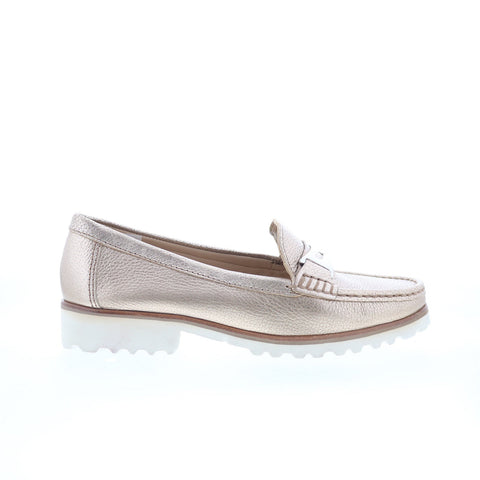 Hush Puppies Estrela H509342 Womens Gold Leather Loafer Flats Shoes