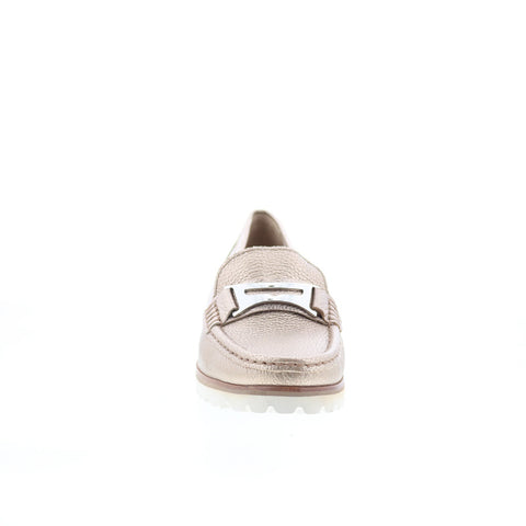 Hush Puppies Estrela H509342 Womens Gold Leather Loafer Flats Shoes