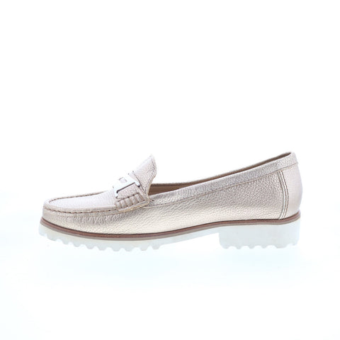 Hush Puppies Estrela H509342 Womens Gold Leather Loafer Flats Shoes