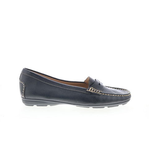 Hush Puppies Renita Penny H509346 Womens Black Leather Loafer Flats Shoes