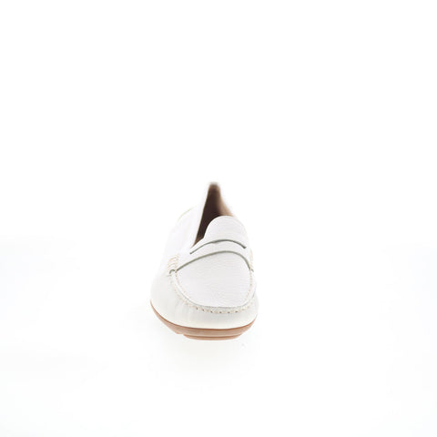 Hush Puppies Renita Penny H509348 Womens White Leather Loafer Flats Shoes