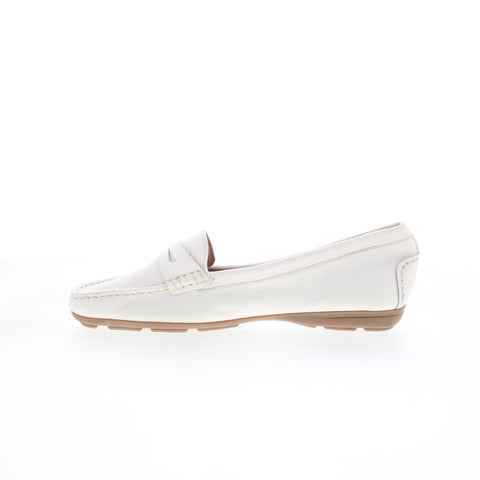 Hush Puppies Renita Penny H509348 Womens White Leather Loafer Flats Shoes