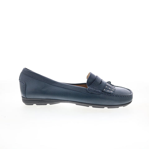 Hush Puppies Renita Kiltie H509670 Womens Blue Leather Loafer Flats Shoes