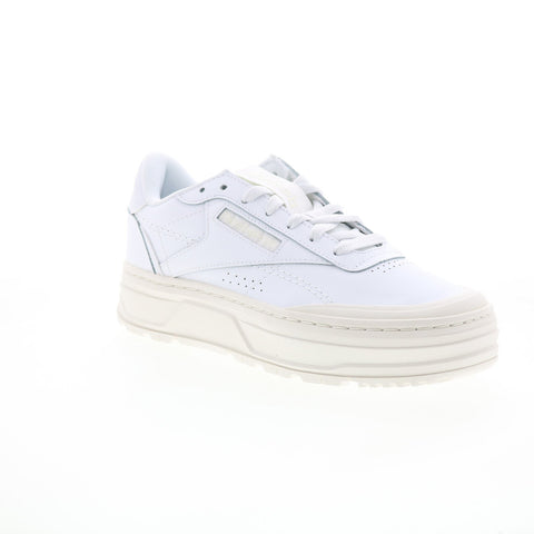Reebok Club C Double Geo Womens White Leather Lifestyle Sneakers Shoes