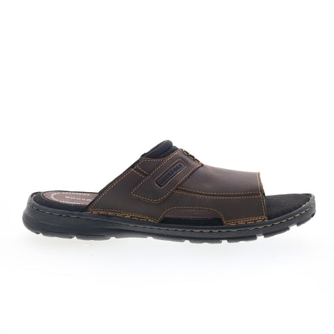 Rockport Darwyn Slide 2 H80304 Mens Brown Wide Leather Slides Sandals Shoes