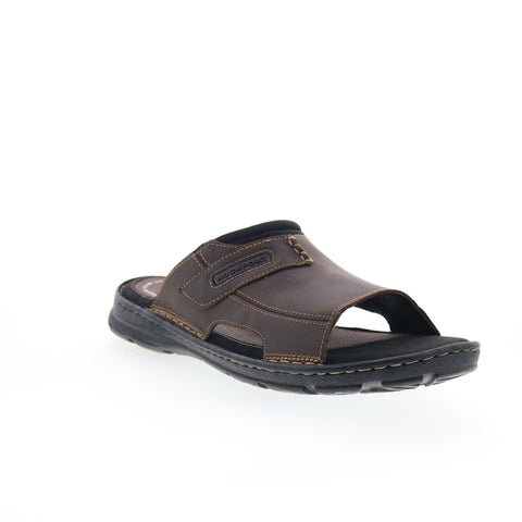 Rockport Darwyn Slide 2 H80304 Mens Brown Wide Leather Slides Sandals Shoes